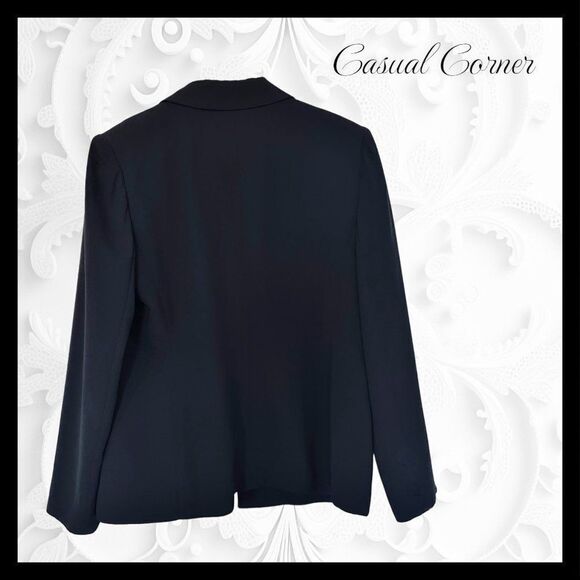 Casual Corner Women's Sz. 8 Three Button Bal Collar Black Blazer Jacket, Lined - Picture 2 of 7